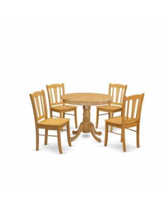5-Pc Dining Room Table Set- 4 Dining Room Chair and dining table - Wooden Seat and Slatted Chair Back - Oak Finish