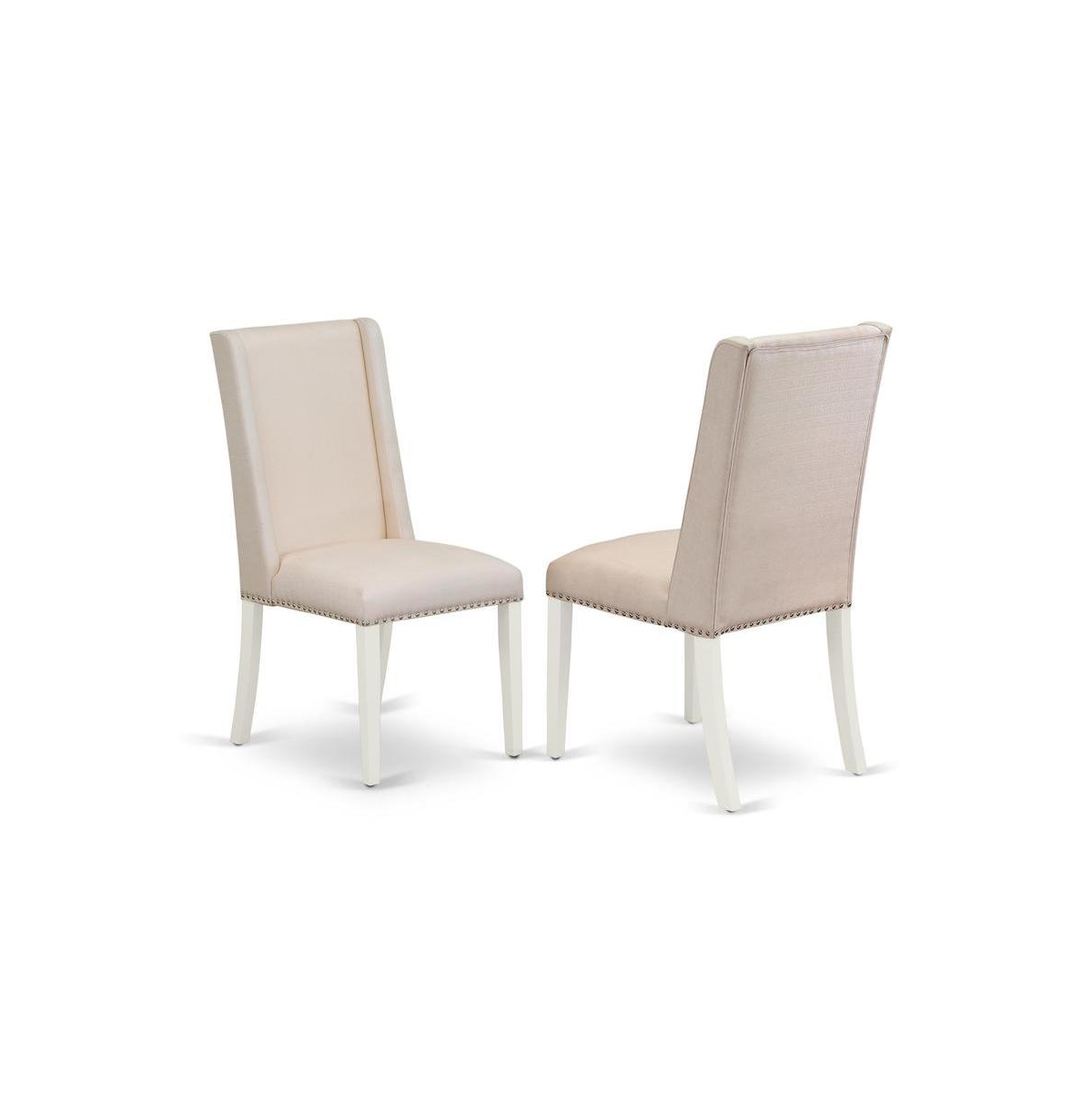 East West Furniture 5-Piece Beautiful a Good Cement Color Kitchen Table Top and 4 Lovely Linen Fabric Solid Wood Leg Chairs with Nail Heads and Stylis