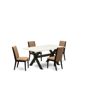 5-Piece Amazing Modern Dining Table Set a Good Linen White Wood Dining Table Top and 4 Gorgeous Linen Fabric Padded Parson Chairs