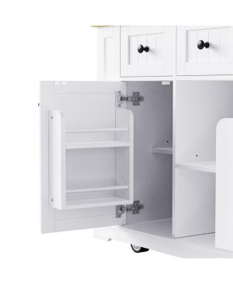 50" Kitchen Island Cart with Drop Leaf, Power Outlet & Storage Shelves, Rolling Kitchen Storage Cabinet with Wheels