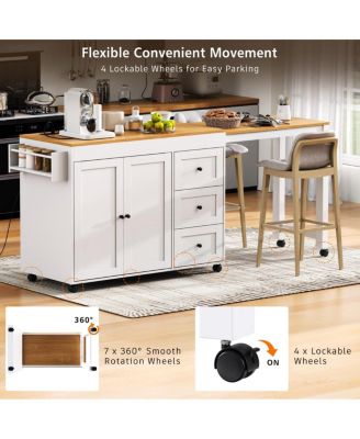 74.8" Expandable Kitchen Island with Slide-Out Table, Drawers & USB Outlet-Maison Boucle