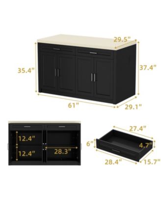 61x29.5x35.4 inches Kitchen island with 2 drawers, 4 doors, storage table with sockets, coffee station and microwave rack for home