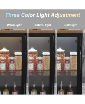 Kitchen Island with 3 drawers, glass shelves, light strip, dining table, coffee station and microwave rack for dining room