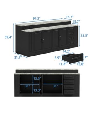Large Kitchen Island with 4 Drawers, 4 Doors, sockets,dining table, coffee station and microwave rack for dining room