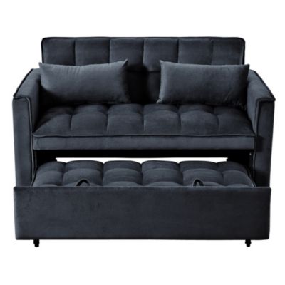Pull-Out Velvet Loveseat Sleeper Sofa Bed, 3-in-1 Convertible Futon Couch with Adjustable Back, Storage Pocket & Pillows-Maison Boucle
