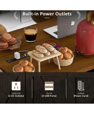 47.2" Farmhouse Rolling Kitchen Island Cart with Drop Leaf, Power Outlet, Spice Rack, Drawers & Storage Cabinet