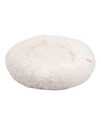 Maisie Bohemian Glam Faux Fur Round Fluffy Calming Donut Pet Bed with Washable Cover