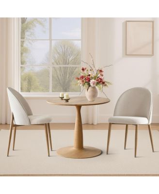 3-Piece 34.5 Inch Round Dining Set with Wood-Look Pedestal Table and 2 Upholstered Chairs with Wood-Tone Metal Legs-Maison Boucle