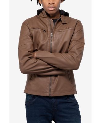 Men's Hooded Stand Collar PU Leather Jacket