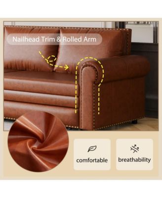 93.7" Faux Leather King Pull Out Sofa Bed, 3-in-1 Convertible Sleeper Couch with Rolled Arms & Nailhead Trim for Living Room