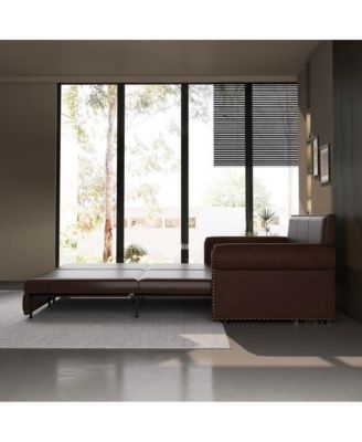 93.7" Faux Leather King Pull Out Sofa Bed, 3-in-1 Convertible Sleeper Couch with Rolled Arms & Nailhead Trim for Living Room