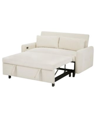 57.48" Pull Out Sleeper Loveseat, Convertible Sofa Bed with USB Ports & Adjustable Backrest for Small Spaces