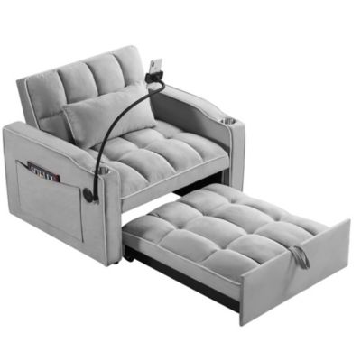 3-in-1 Convertible Sleeper Chair Bed, Pull-Out Single Sofa with Adjustable Backrest, USB & Cup Holder for Small Spaces-Maison Boucle