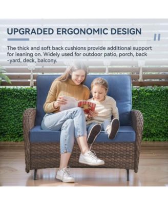 SleekArm 2-Person Wicker Rocking Bench Outdoor Glider Patio Rattan Loveseat with Olefin Cushions