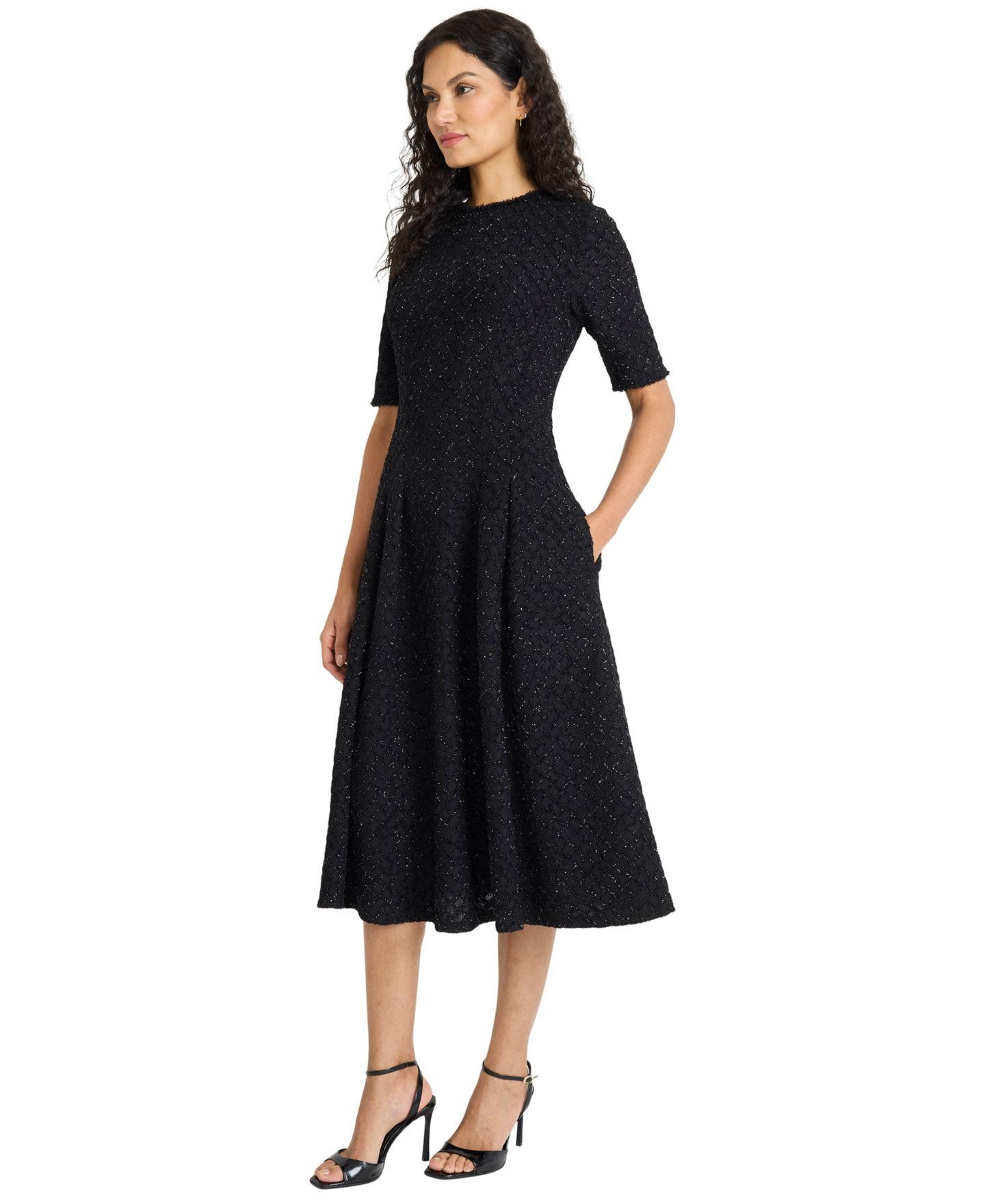 Женское платье Maggy London Crew Neck Metallic Midi, цвет: Чёрный — фото 2