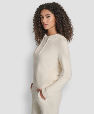 Women's Feather Yarn Hood Tonal Hoodie