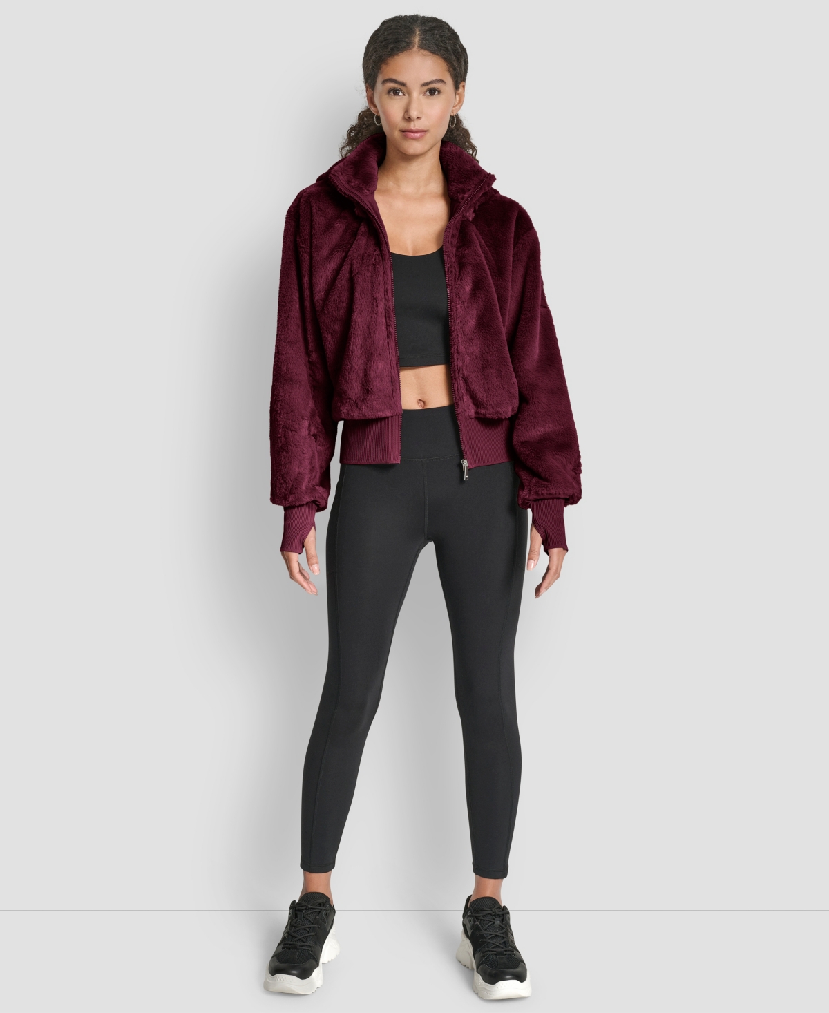 Dkny Sport Women's Faux-fur Zip-front Bomber Jacket In Purple