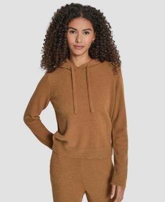 DKNY - Women's Feather Yarn Hood Tonal Hoodie