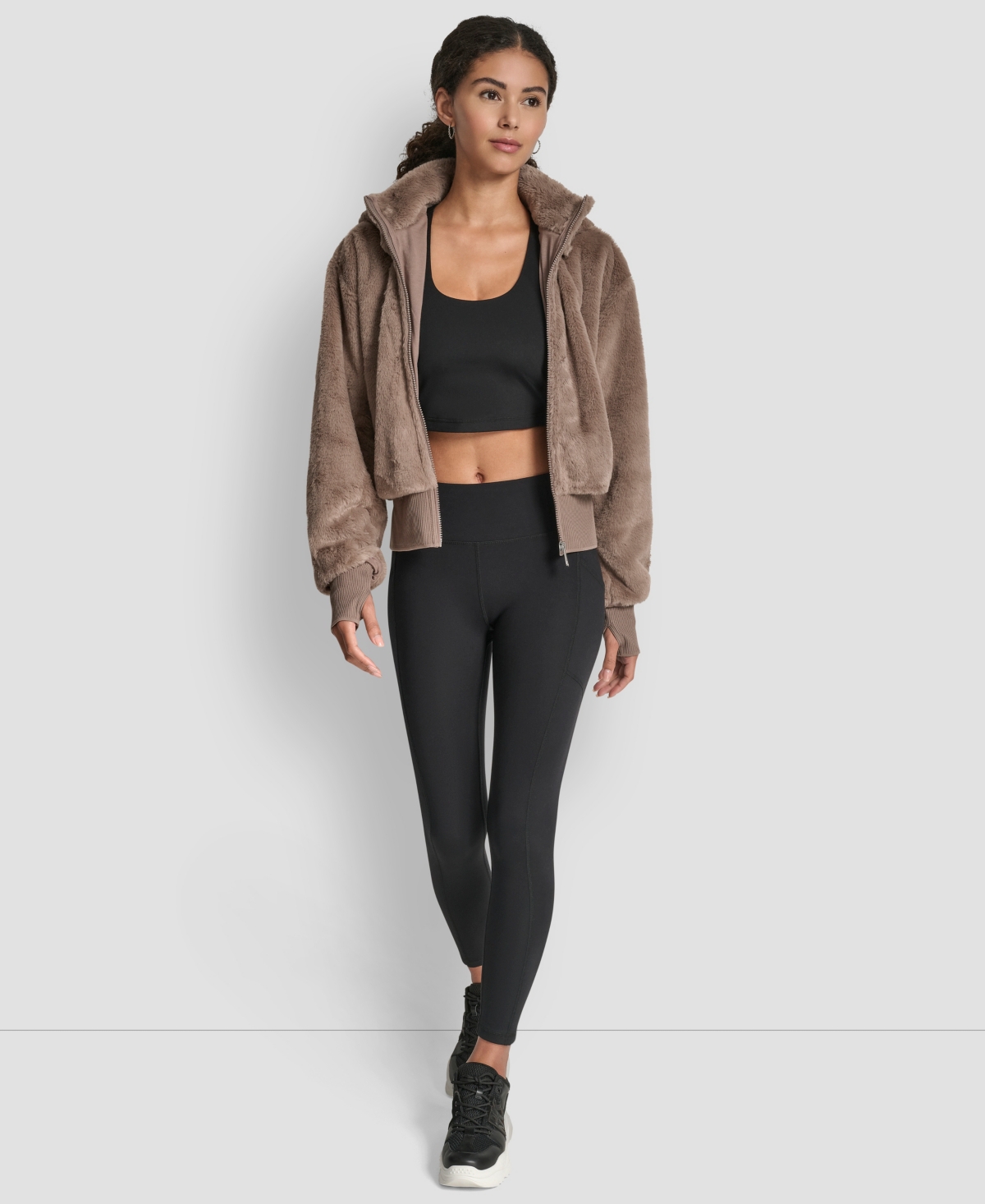 Dkny Sport Women's Faux-fur Zip-front Bomber Jacket In Brown