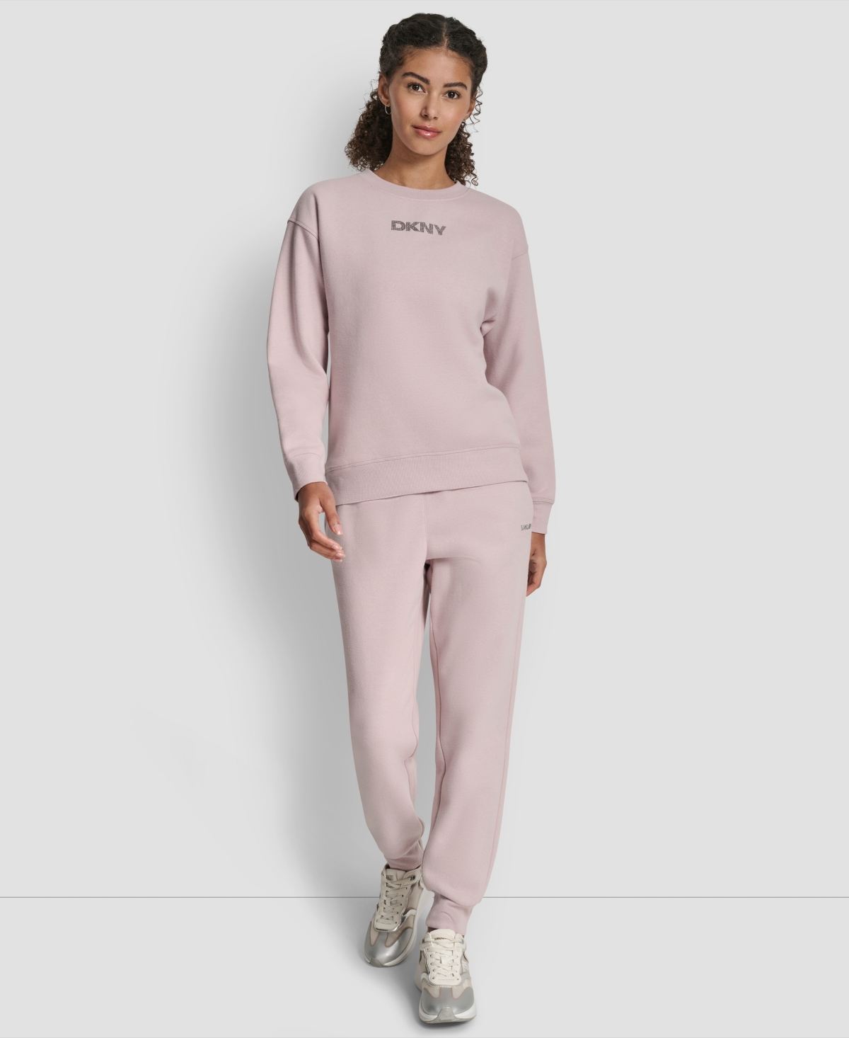 Dkny Women's Rhinestone Logo Long Line Crewneck Sweatshirt