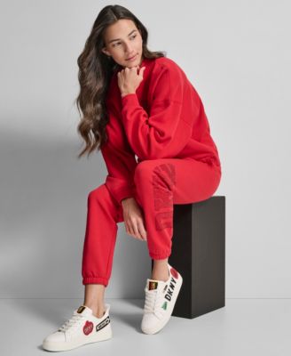 Women's Exploded Rhinestone Varsity Logo High Rise Relaxed Jogger