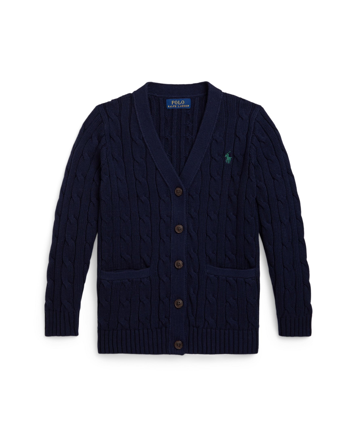 Polo Ralph Lauren Girls 2T-6X Cable V-Neck Cardigan - Cruise Navy