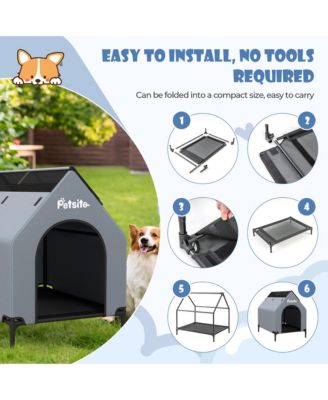 36'' Elevated Dog House for Small Breeds Large Pet House w/ Ventilated Windows