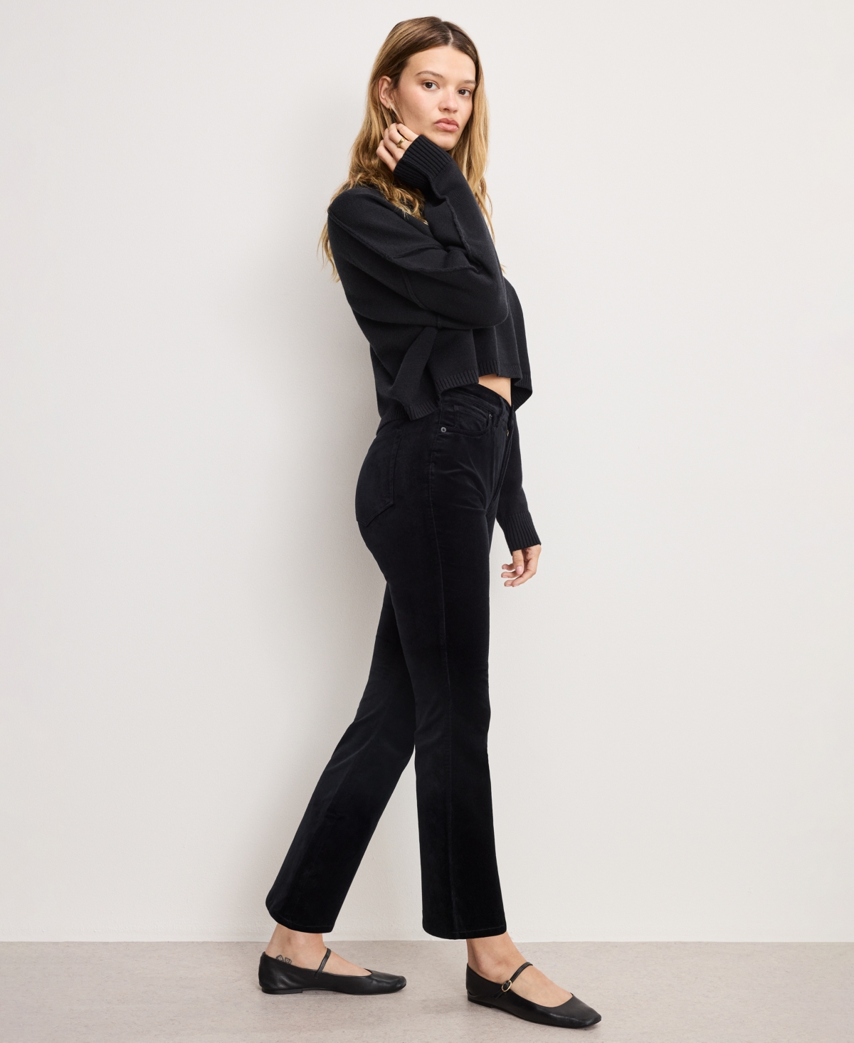 Good American Women's Velvet High Rise Kick Flare Pants In Black