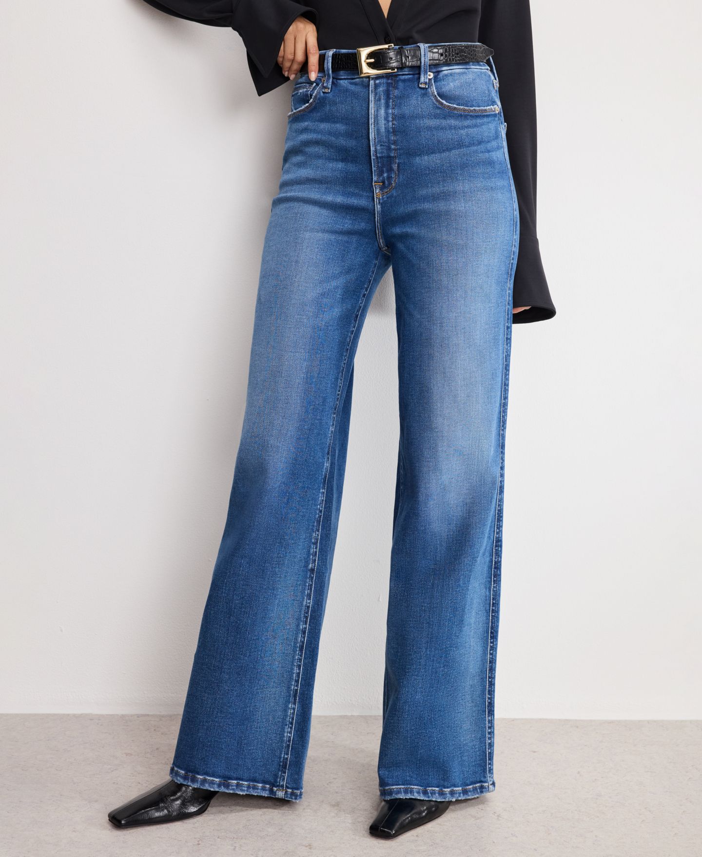 Женские джинсы Good American Soft Tech Good Skate Wide Leg Jeans, Regular & Plus Size, цвет: Индиго — фото 1