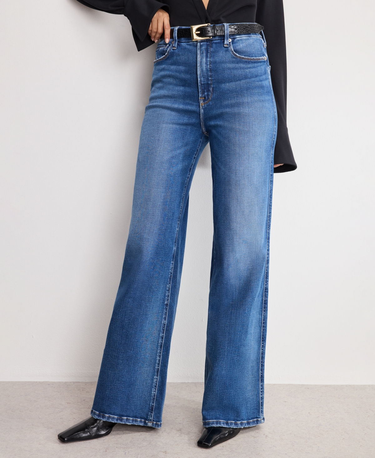 Good American Women's Soft Tech Skate Wide Leg Jeans, Regular and Plus