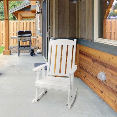 Wooden Rocking Chair with Comfortable Backrest Inclination, High Backrest and Deep Contoured Seat, for Backyard, Porch and Patio (PU White)