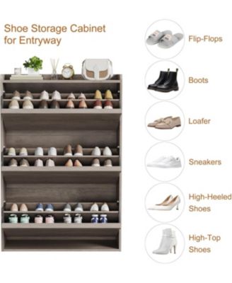 Shoe Cabinet with 3 Flip Drawers,Wooden Shoe Organizer Cabinet with Adjustable Shelf, Shoe Cabinet for Hallway,Entryway