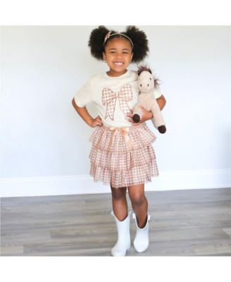 Baby Girls Gingham Bow Patch Short Sleeve T-Shirt