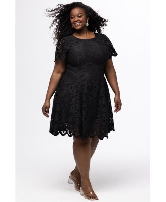 Women's Lace Little Black Party Dress with Cap Sleeve