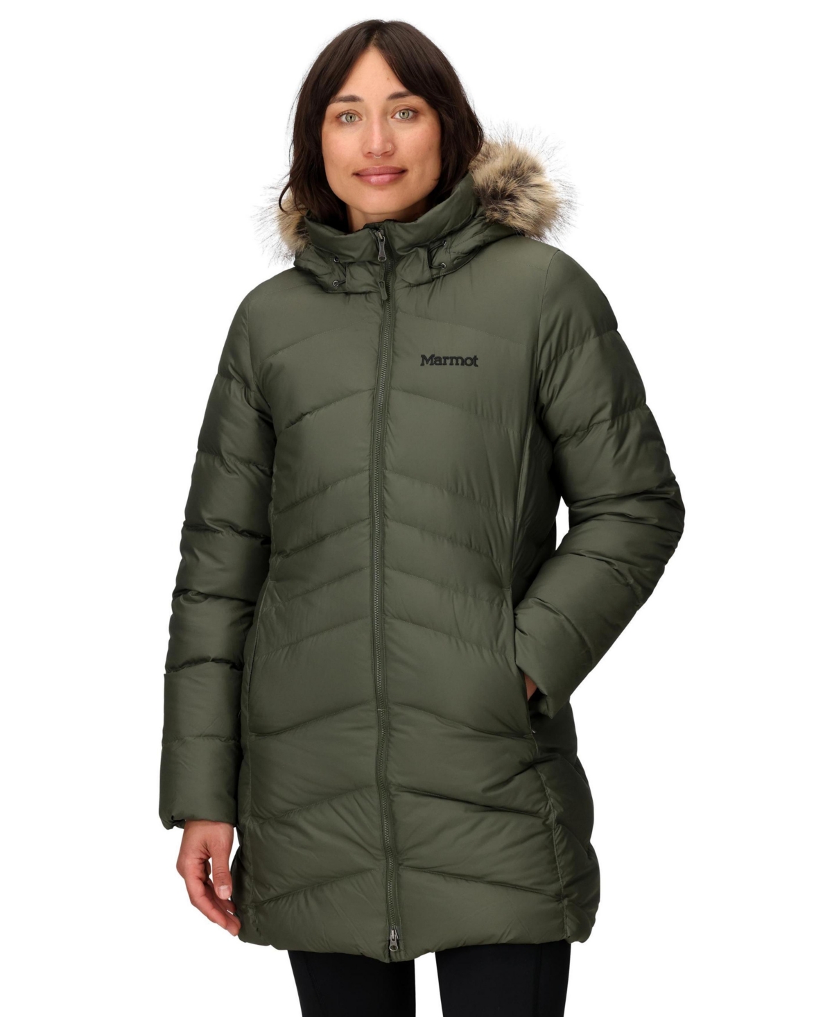 Marmot Women's Montreal Hooded Faux-fur-trim Coat In Green