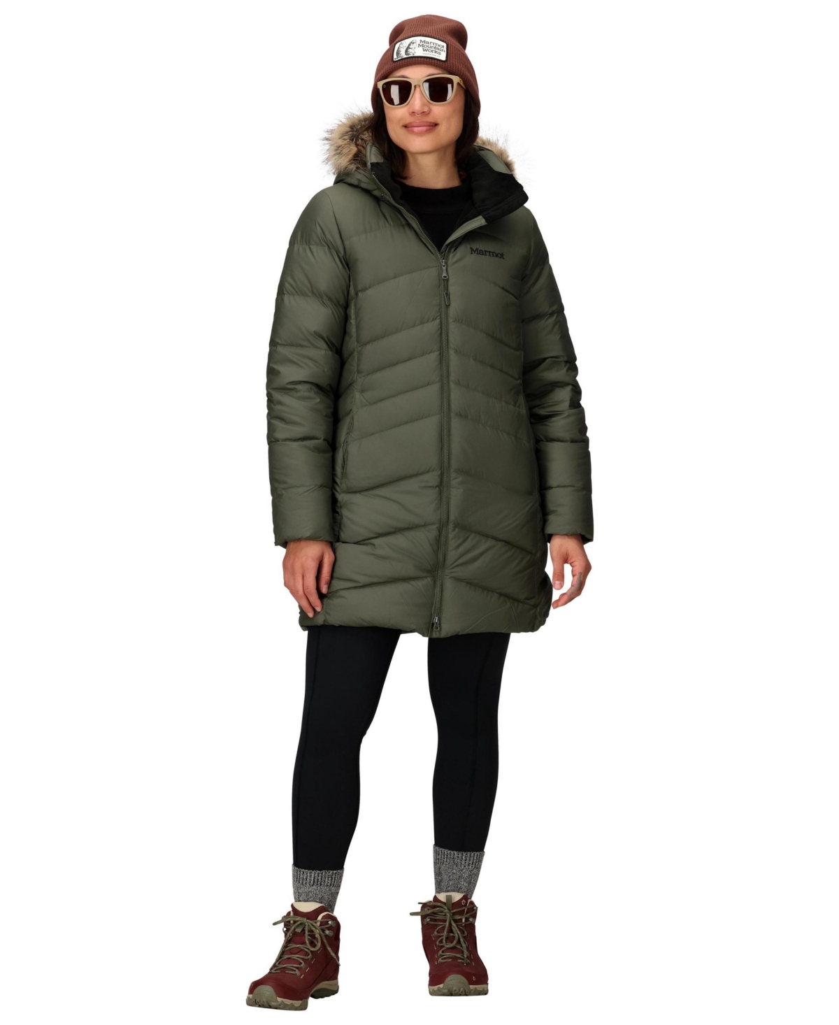 Marmot Women's Montreal Hooded Faux-fur-trim Coat In Green