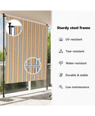 Outdoor Roller Blind Yellow and White Steel, Polyester