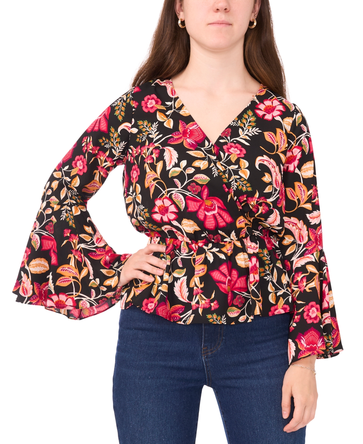 Sam & Jess Petite Bell Sleeve V-Neck Peplum Blouse