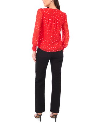 Petite Long Sleeve Smocked Shoulder Top