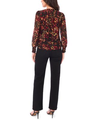 Petite V-Neck Smocked-Shoulder Blouse