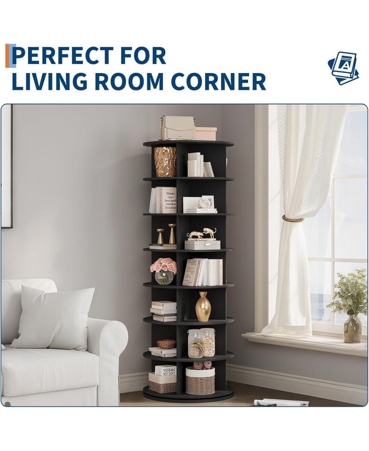 Gaomon 7-Tier 360° Rotating Shoe Rack – Freestanding, vertical spinning organizer for compact shoe storage.