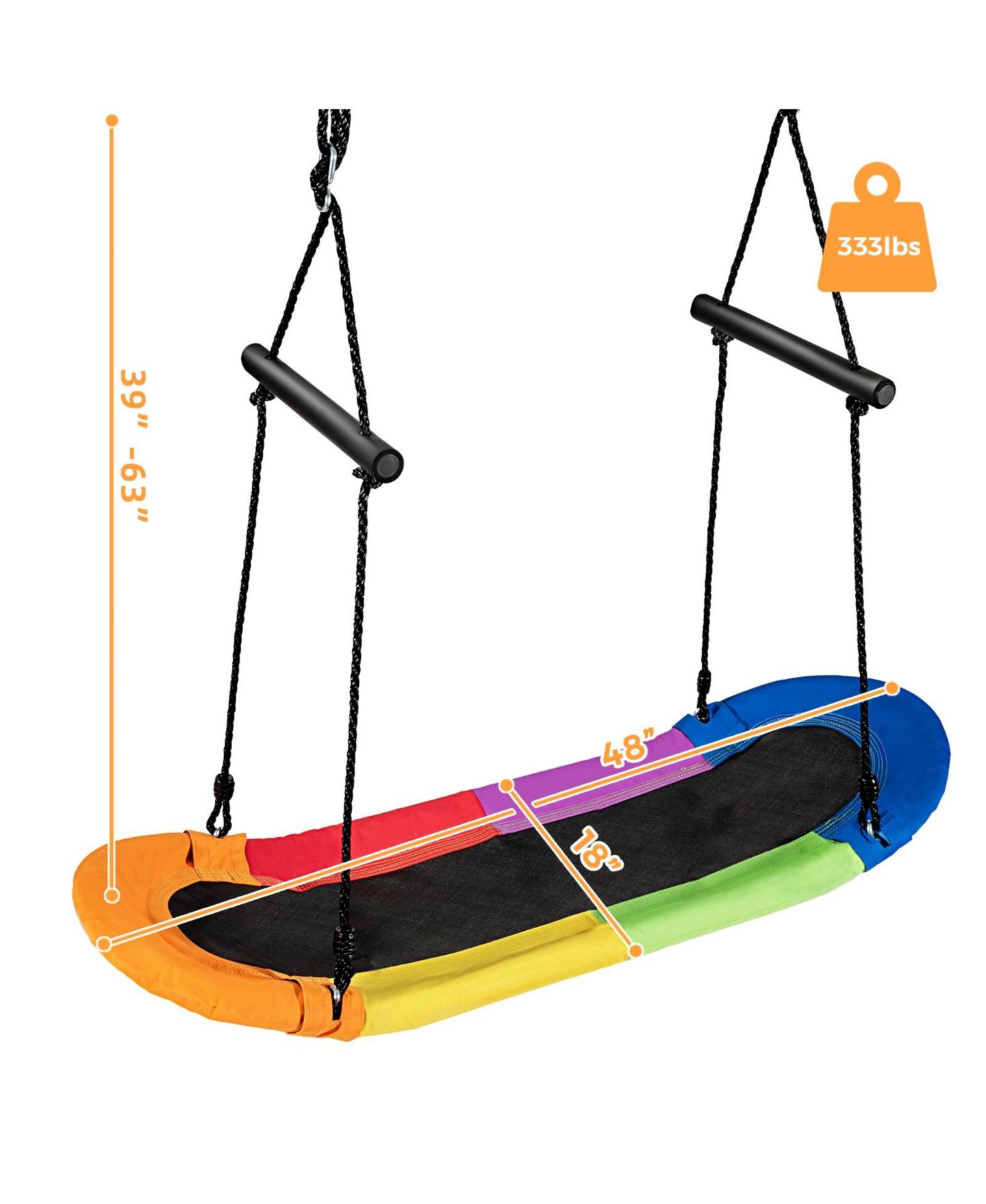 Детская игрушка HONGGE Saucer Tree Swing Surf Kids Adjustable Oval Platform with Handle, цвет: Чёрный — фото 4
