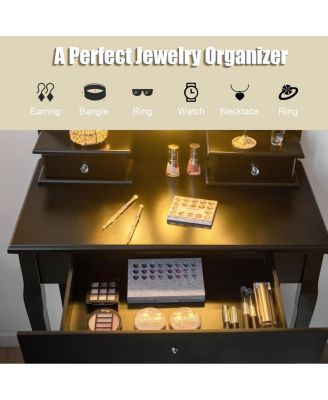3 Drawers Lighted Mirror Vanity Dressing Table Stool Set