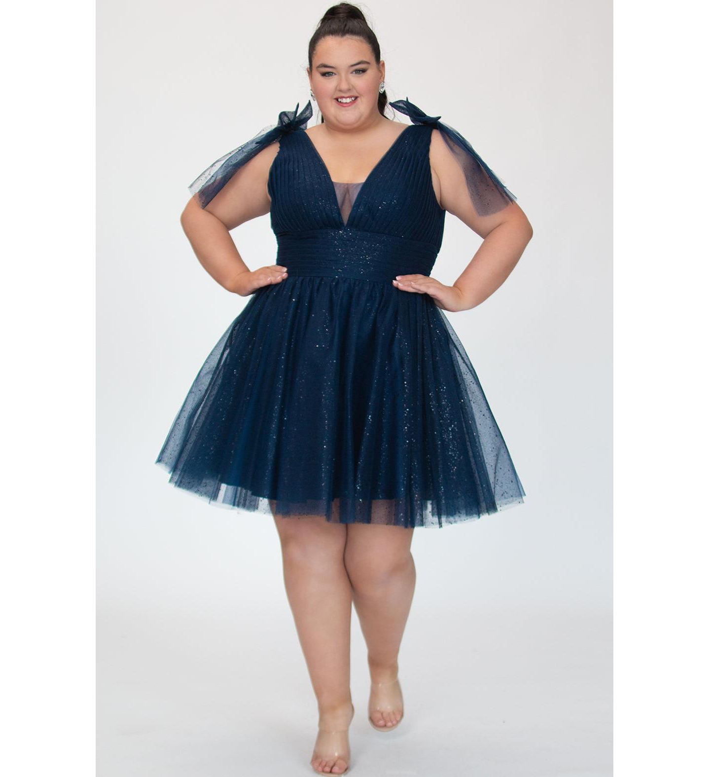 Женское платье Sydney's Closet Sparkle Tulle Shamrock Green Cocktail Party Dress with Detachable Bows, цвет: Тёмно-синий — фото 1