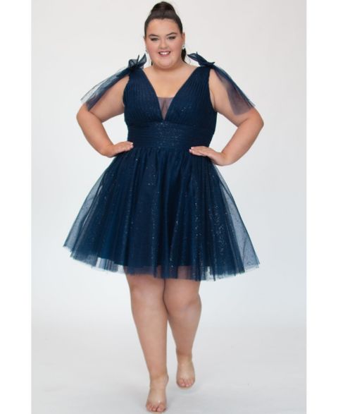 Женское платье Sydney's Closet Sparkle Tulle Shamrock Green Cocktail Party Dress with Detachable Bows, цвет: Тёмно-синий