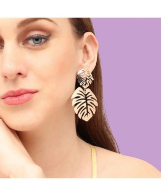 Women's Black Palm Leaf Drop Earrings
