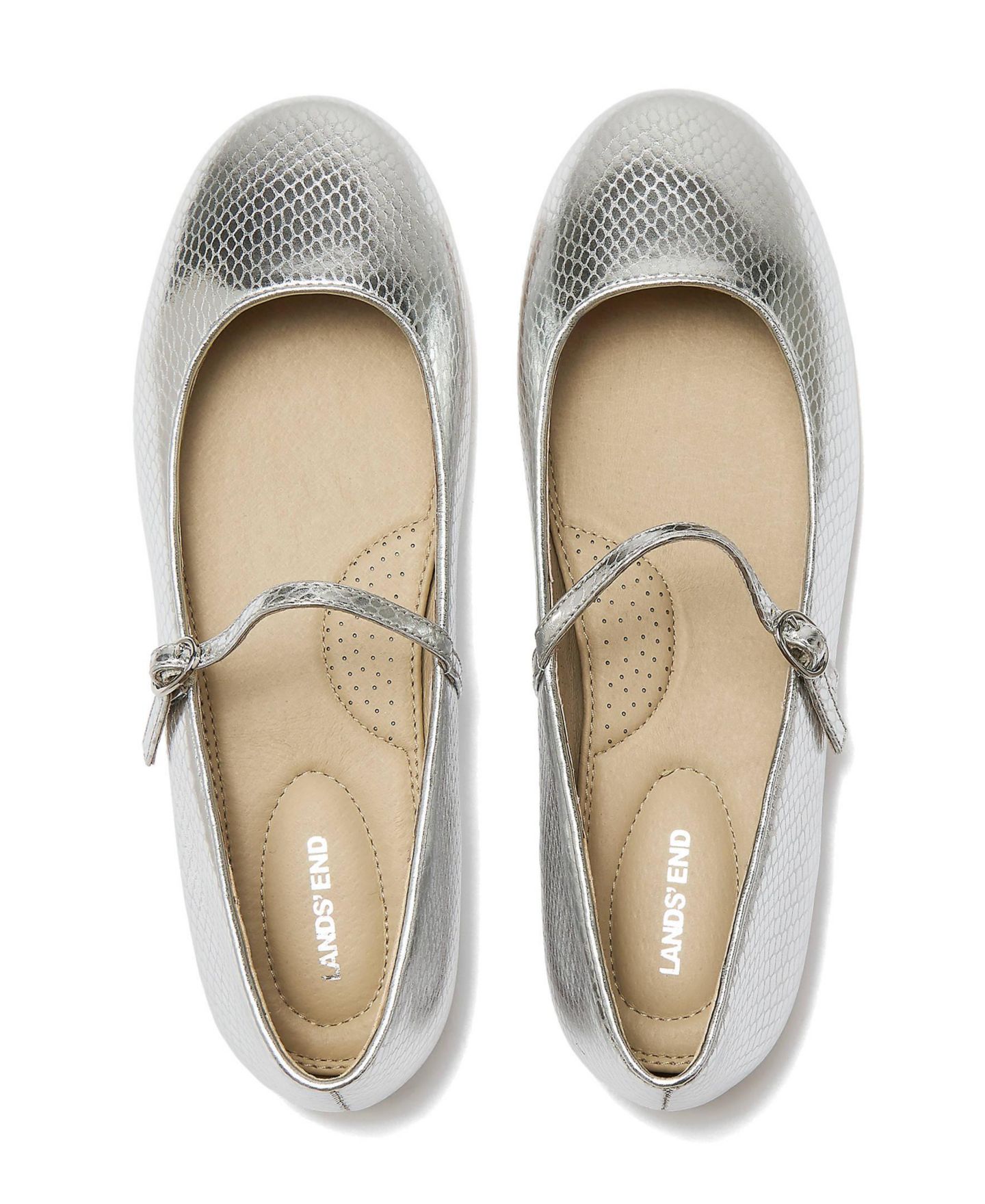 Женские балетки Lands' End Classic Metallic Mary Jane Flats, цвет: Серебряный — фото 4