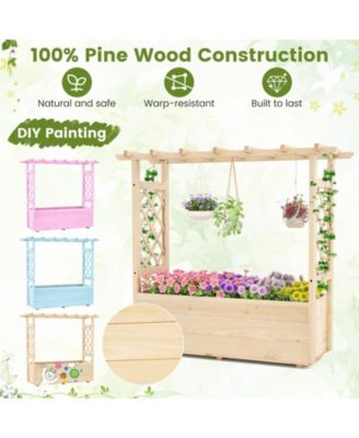 2PCS Wooden Raised Garden Bed/ Lattice Trellises Hanging Roof Drainage Outdoor