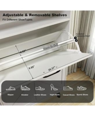 Shoe Storage Cabinet, Farmhouse Shoe Organizer with 4 Flip Drawers and Open Storage,Freestanding Narrow Shoe Rack Cabinet,White