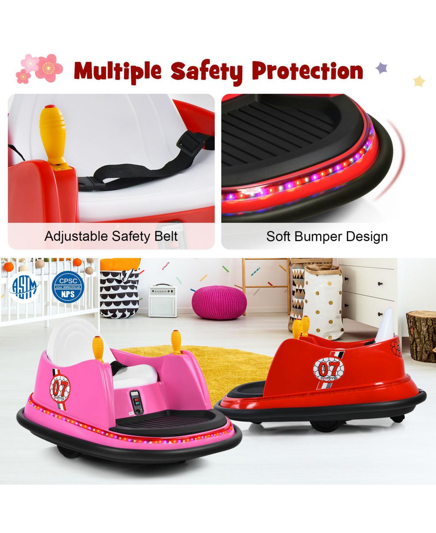 Детская игрушка HONGGE 12V Electric Flashing Lights 360-Degree Spin Ride-On Bumper Car, 1 Seat, Ages 2+, цвет: Красный — фото 4